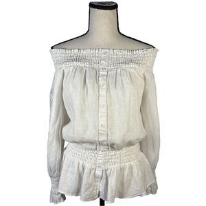 International Concepts Off Shoulder Linen Peplum Top | Ivory Smocked Blouse